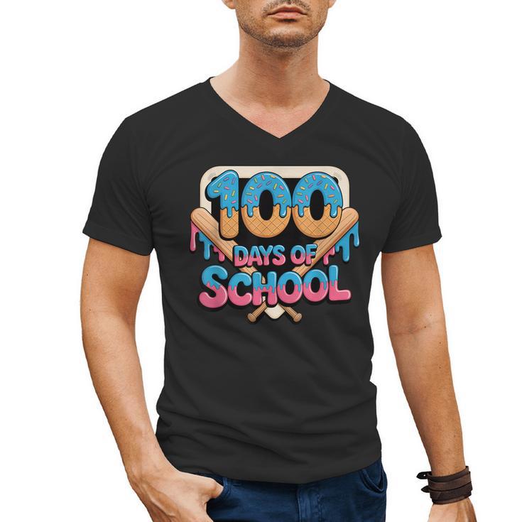 Happy 100 Days Of School Baseball Drip For Kids Teachers Men's V-Neck T-Shirt