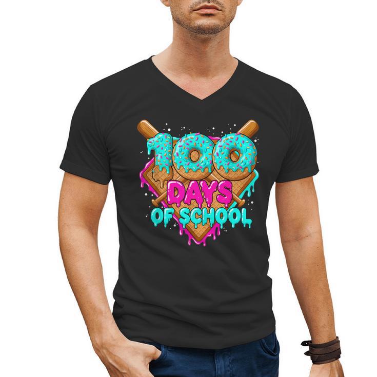 Happy 100 Days Of School Costume Baseball Drip Ice Cream Men's V-Neck T-Shirt