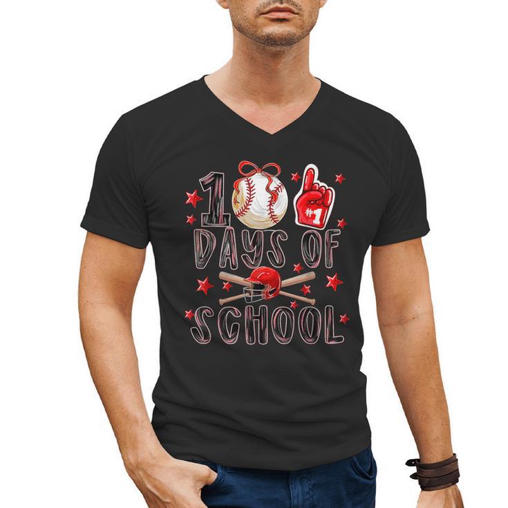 Happy 101 Days Of School Baseball Sports 100th Day Men's V-Neck T-Shirt