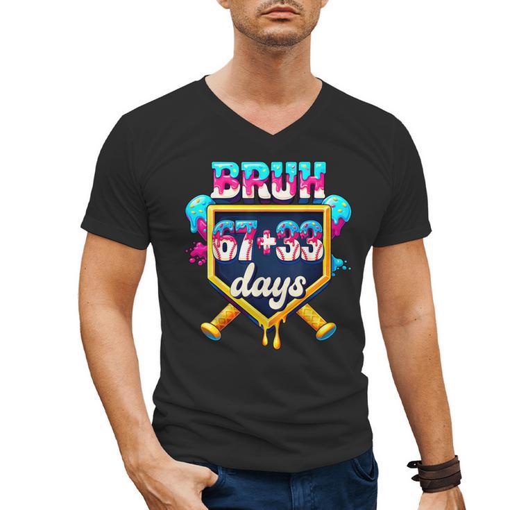 Happy 6733 Days Of School Baseball Drip 100th Day Of School Men's V-Neck T-Shirt