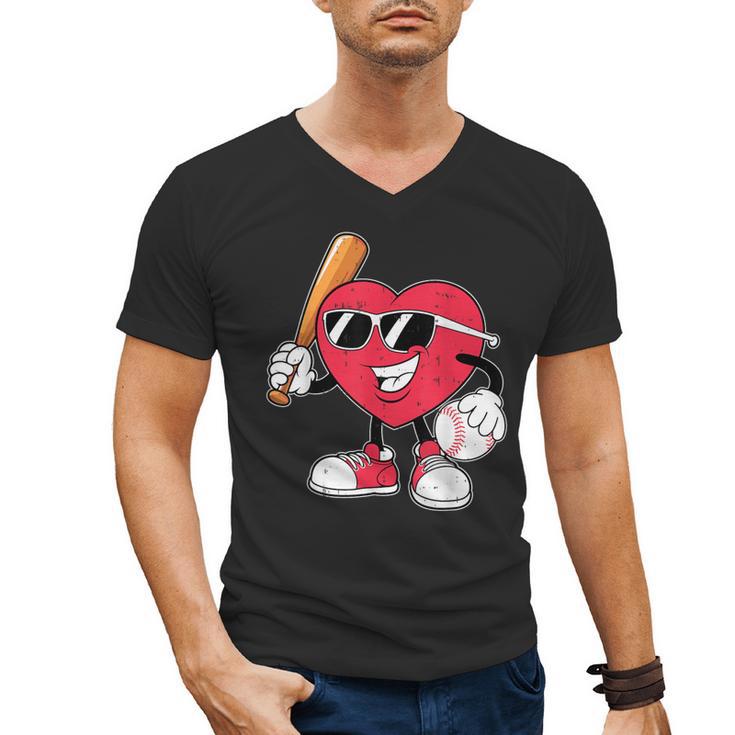 Heart Play Baseball Valentine's Day Teens Boys Girls Kids Men's V-Neck T-Shirt
