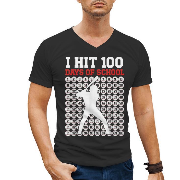 I Hit 100 Days Of School Baseball 100 Day Of School Men's V-Neck T-Shirt