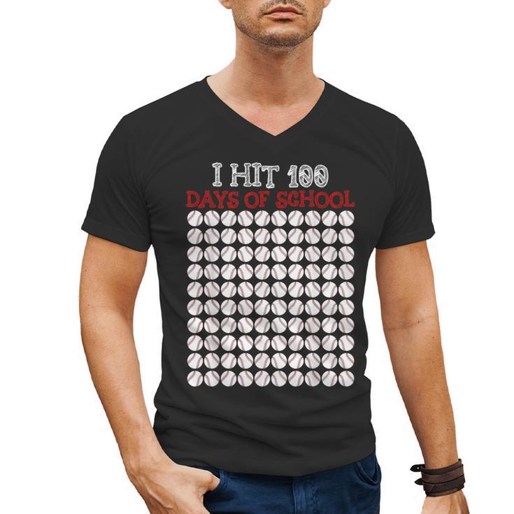 I Hit 100 Days Of School Baseball Lover Teacher Student Men's V-Neck T-Shirt