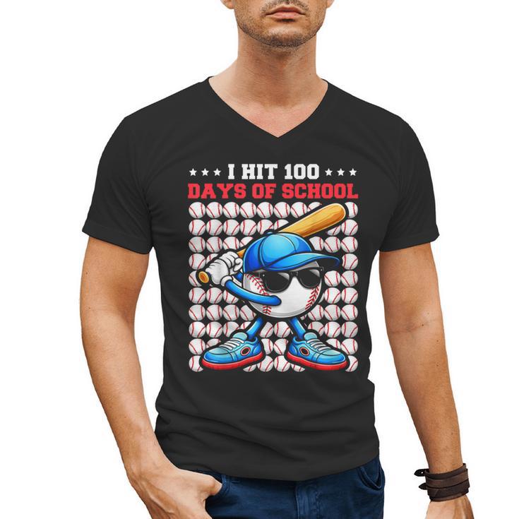 I Hit 100 Days Of School Baseball Player Kids Boys Son Men's V-Neck T-Shirt