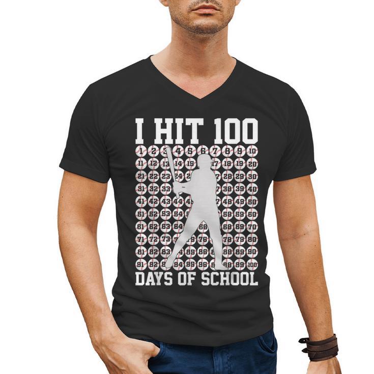 I Hit 100 Days Of School Boys Kids 100th Day Balls Baseball Men's V-Neck T-Shirt