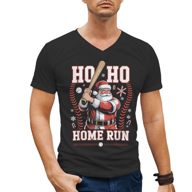 Ho Ho Home Run Baseball Christmas Holiday Sports Santa Men's V-Neck T-Shirt