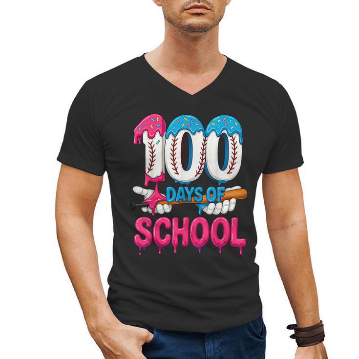 HUGvyn 100 Days Of School Baseball Ice Cream Teacher Student Men's V-Neck T-Shirt