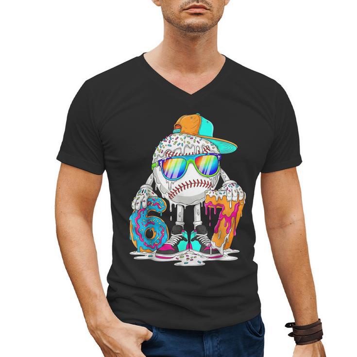 HUGvyn 6 7 Baseball Number Kid Drip Ice Cream Six Seven Meme Men's V-Neck T-Shirt