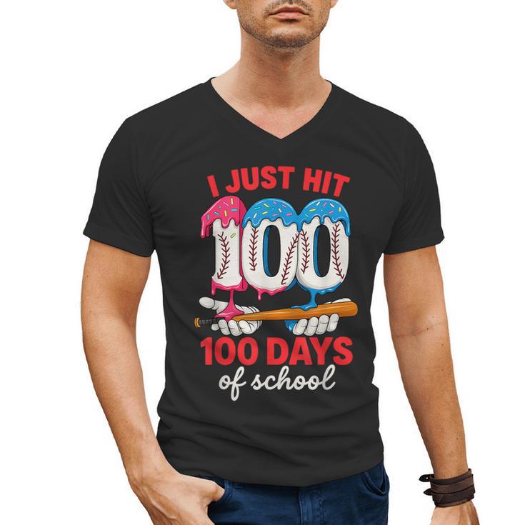 HUGvyn I Just Hit 100 Days Of School Baseball Ice Cream Boys Men's V-Neck T-Shirt