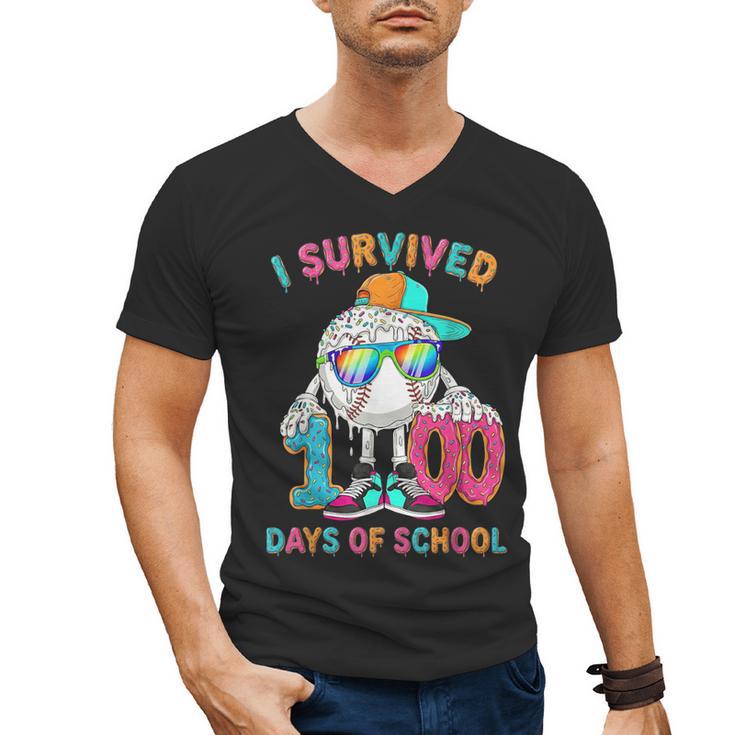 HUGvyn I Survived 100 Days Of School Baseball 6 7 Ice Cream Men's V-Neck T-Shirt