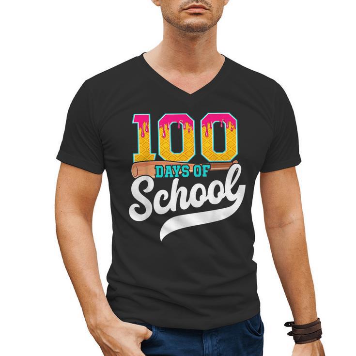 Ice Cream Drip 100 Days Of School Baseball Boys 100th Day Men's V-Neck T-Shirt