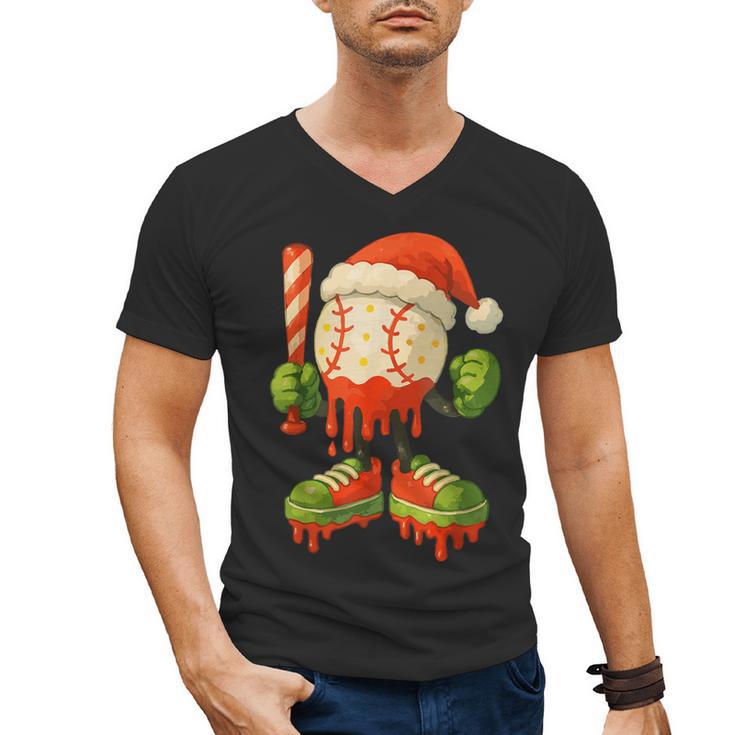 Ice Cream Drip Baseball Christmas Baseball Drip Candy Cane Men's V-Neck T-Shirt