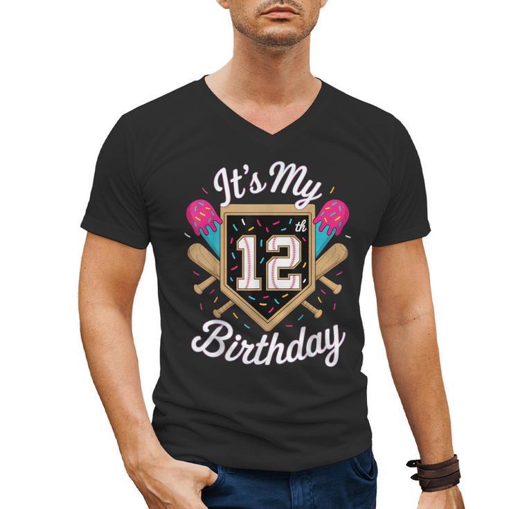 It's My 12th Birthday Baseball Fan Celebration Men's V-Neck T-Shirt