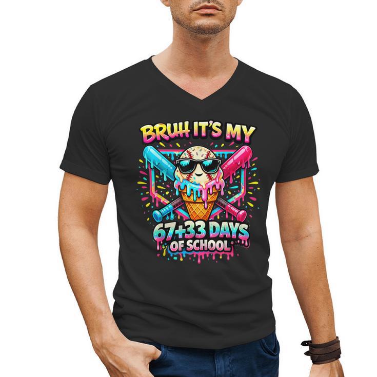 It's My 6733 Days Of School Baseball Ice Cream Dripping Men's V-Neck T-Shirt