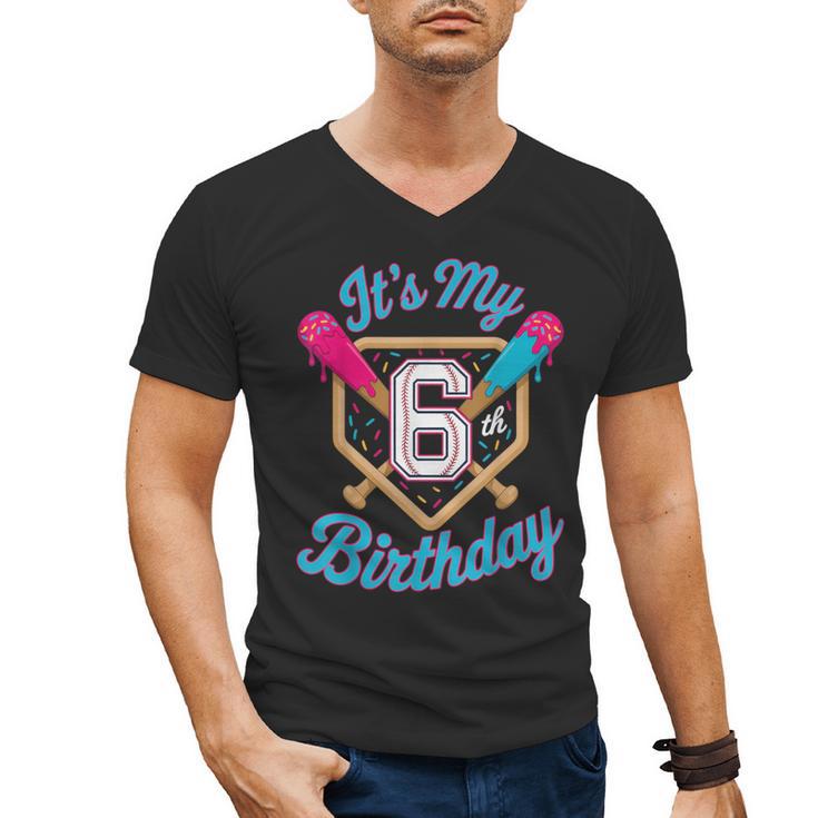 It's My 6th Birthday Baseball Fan Fun Party Celebration Men's V-Neck T-Shirt
