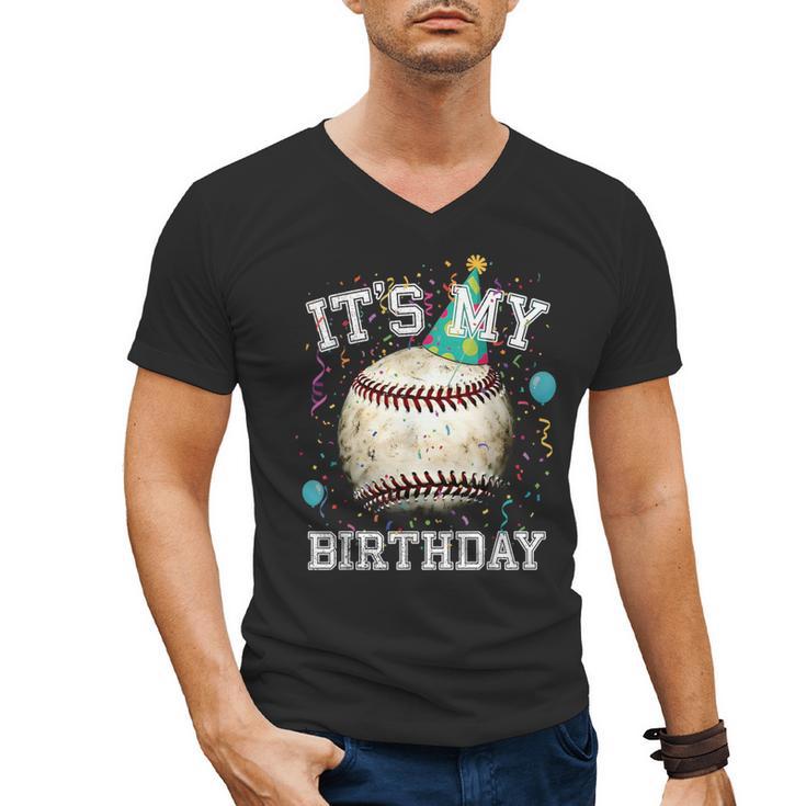 Its My Birthday Vintage Baseball Celebration For Men Kids Men's V-Neck T-Shirt