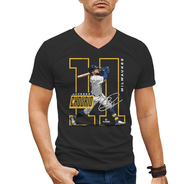 Jackson Chourio Milwaukee MLB Baseball Player MLBJCH202M Men's V-Neck T-Shirt