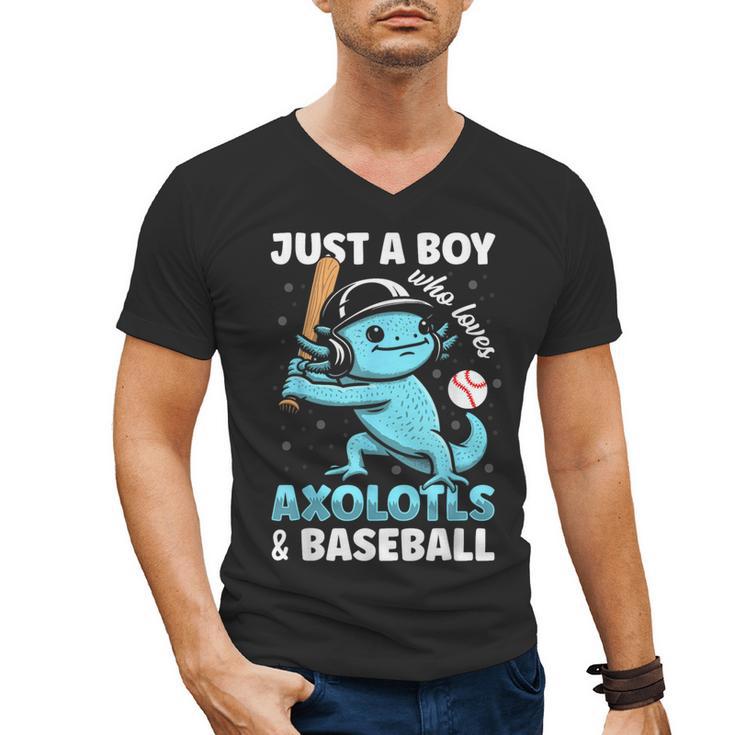 Just A Boy Who Loves Axolotls & Baseball Men's V-Neck T-Shirt