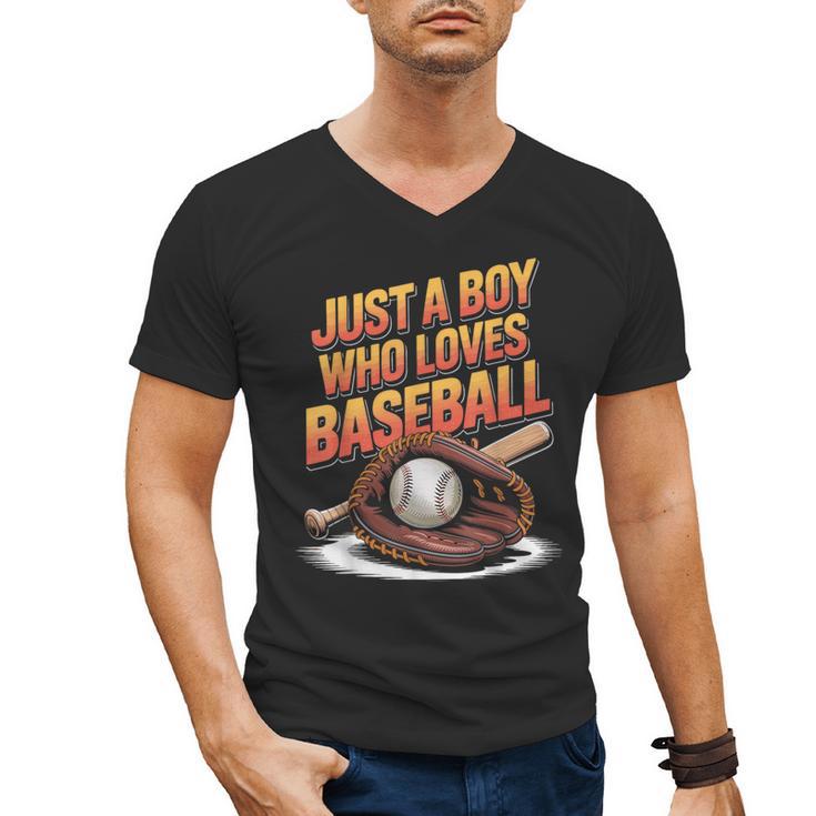 Just A Boy Who Loves Baseball Player Kids Men's V-Neck T-Shirt