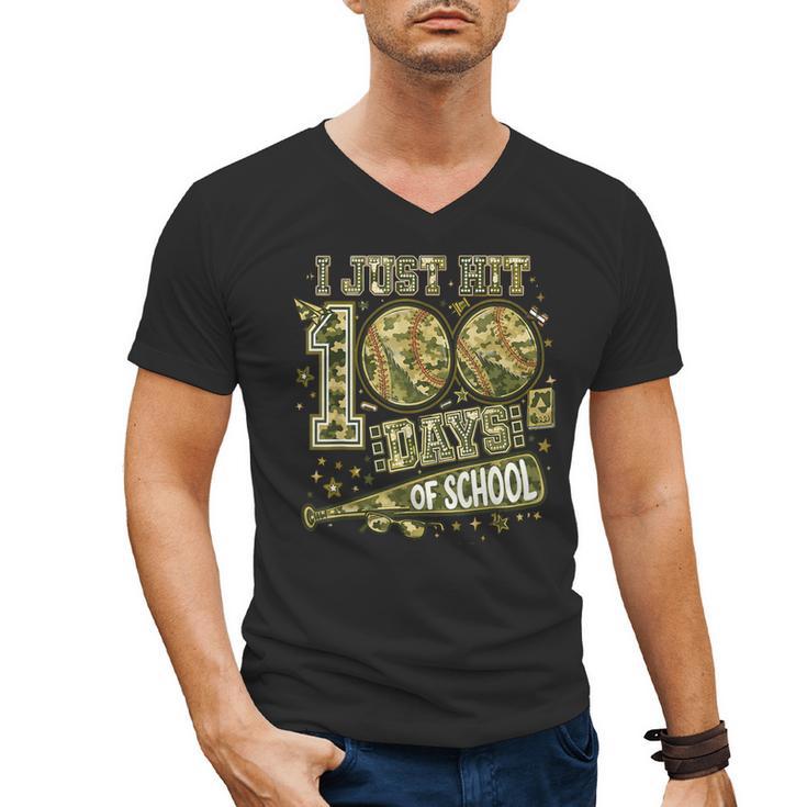 I Just Hit 100 Days Of School Camouflage Baseball Men's V-Neck T-Shirt