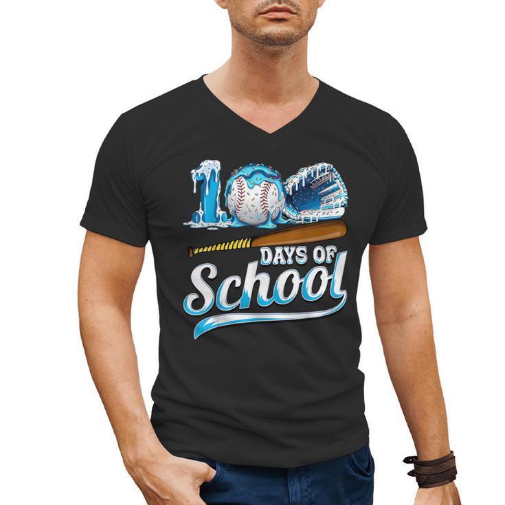 Kid 100 Days Of School Drip Baseball Ice Cream 100th Day Boy Men's V-Neck T-Shirt