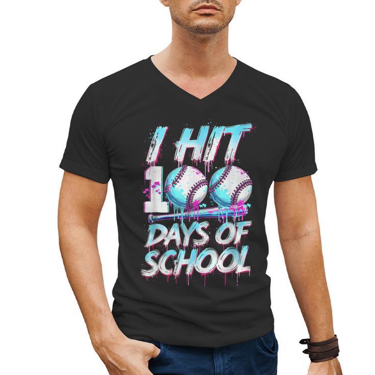 Kids 100 Days Of School 100th Day Baseball Ice Cream Drip Men's V-Neck T-Shirt