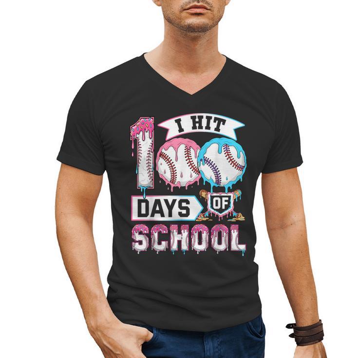 Kids 100 Days Of School Boys 100th Day Baseball Drip Toddler Men's V-Neck T-Shirt