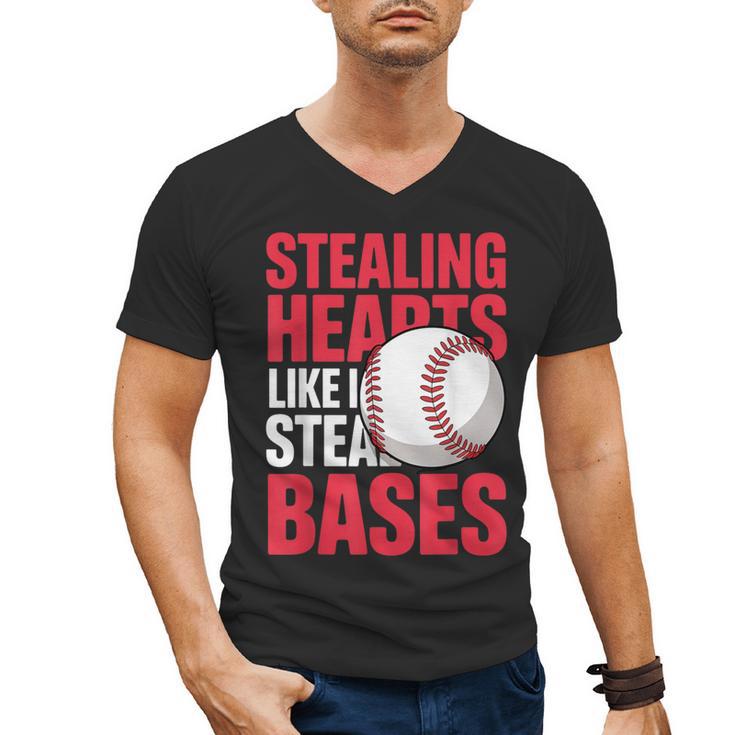 Kids Stealing Hearts Like I Steal Bases Cute Baseball Boys Men's V-Neck T-Shirt