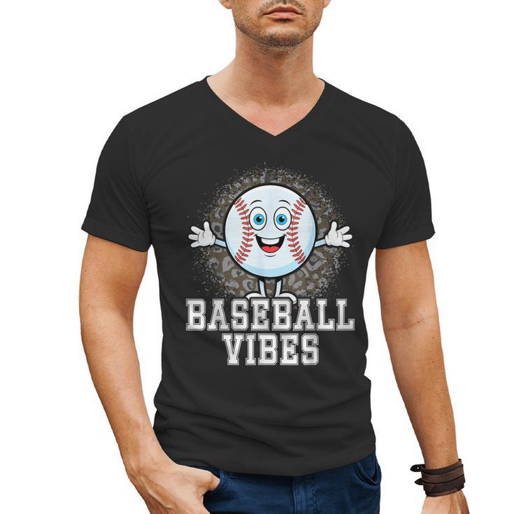 Leopard Baseball Vibes Game Day Softball Life Mom Men's V-Neck T-Shirt