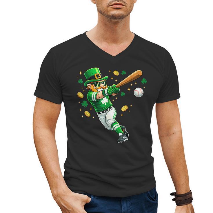 Leprechaun Play Baseball St Patrick's Day Men Kid Boys Men's V-Neck T-Shirt