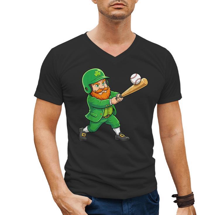 Leprechaun Playing Baseball St Patricks Day Men Boys Kids Men's V-Neck T-Shirt