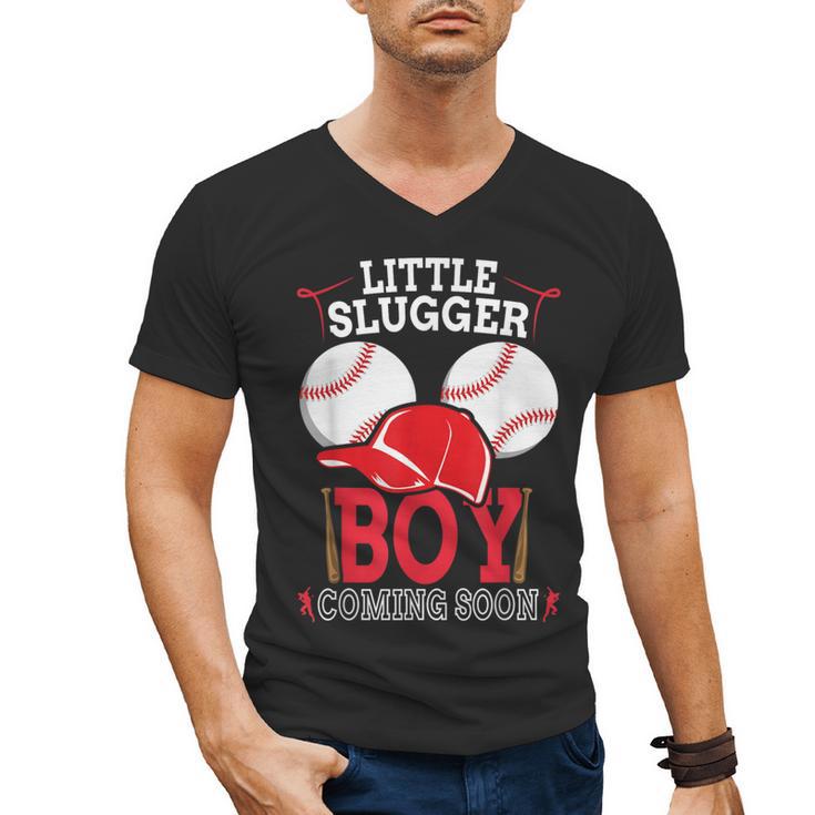 Little Slugger Boy Coming Soon Baby Announcement Baseball Men's V-Neck T-Shirt