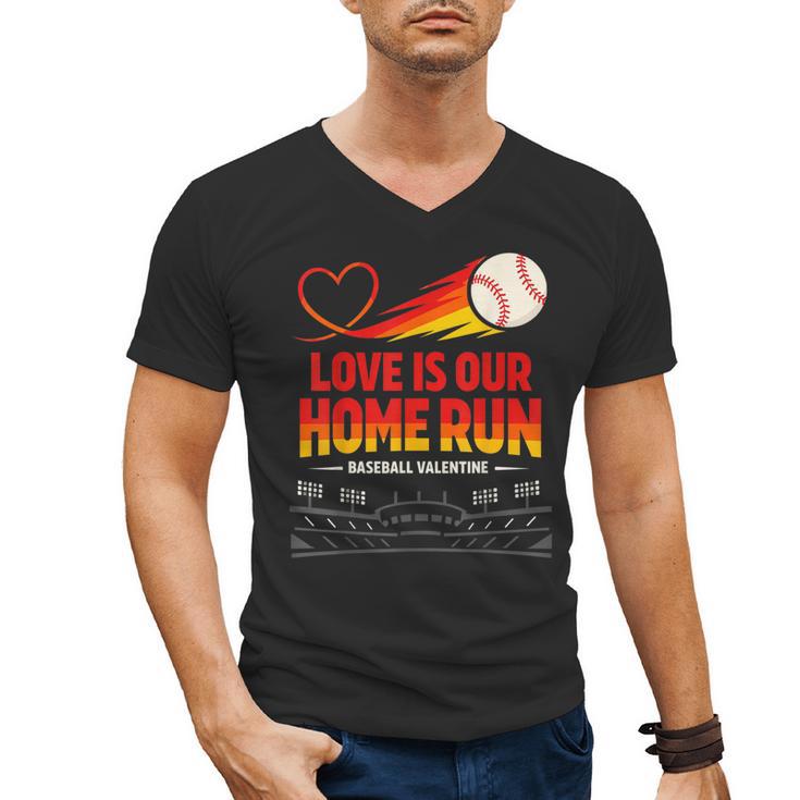 Love Is Our Home Run Baseball Valentine Couple Men's V-Neck T-Shirt