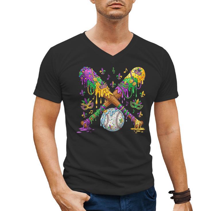 Mardi Gras Baseball Drip Shirt Cool Dripping Baseball Drip Men's V-Neck T-Shirt