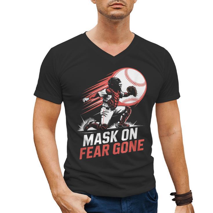 Mask On Fear Gone Baseball Catcher Softball Men's V-Neck T-Shirt