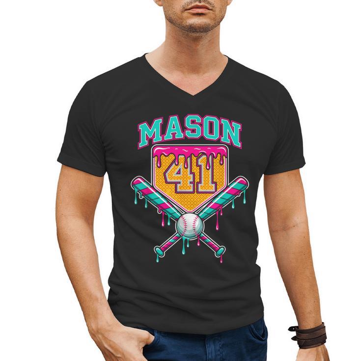 Mason 41 Meme Ice Cream Drip Baseball Birthday Costume Men's V-Neck T-Shirt