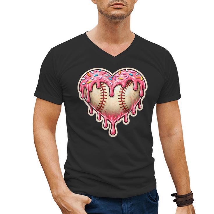 Melting Baseball Drip Heart Softball Player Lover Ice Cream Men's V-Neck T-Shirt