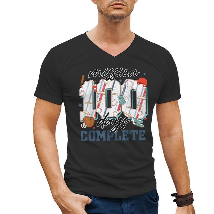 Mission 100 Days Complete Baseball 100th Day Of School Boys Men's V-Neck T-Shirt