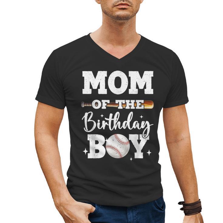 Mom Of The Birthday Boy Baseball Bday Family Men's V-Neck T-Shirt