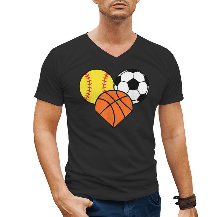 Mom Sports Heart Soccer Basketball Baseball Softball Men's V-Neck T-Shirt