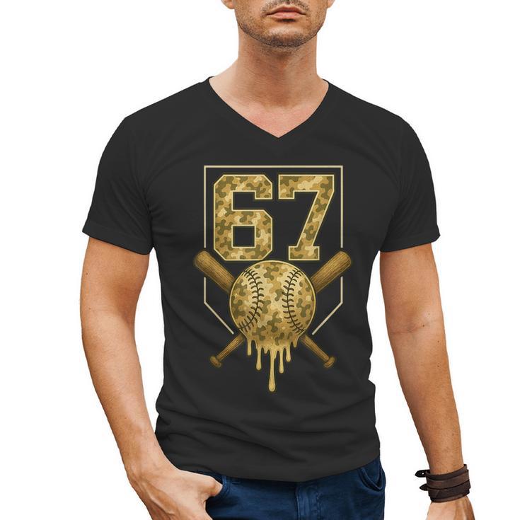 Number 67 Baseball Drip Camo Six Seven Meme Boys Kids Men's V-Neck T-Shirt