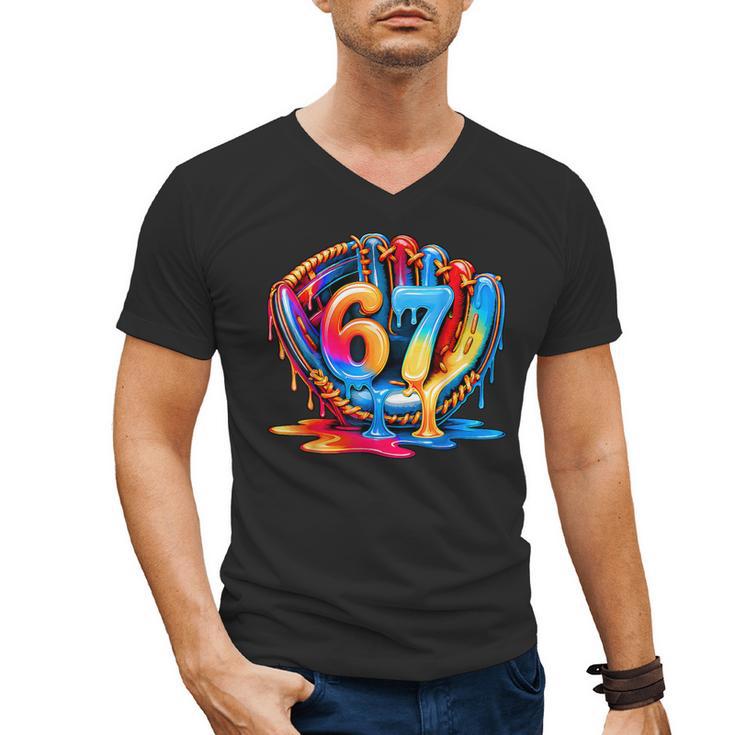Number 67 Baseball Glove Ice Cream Drip Six Seven Meme Men's V-Neck T-Shirt