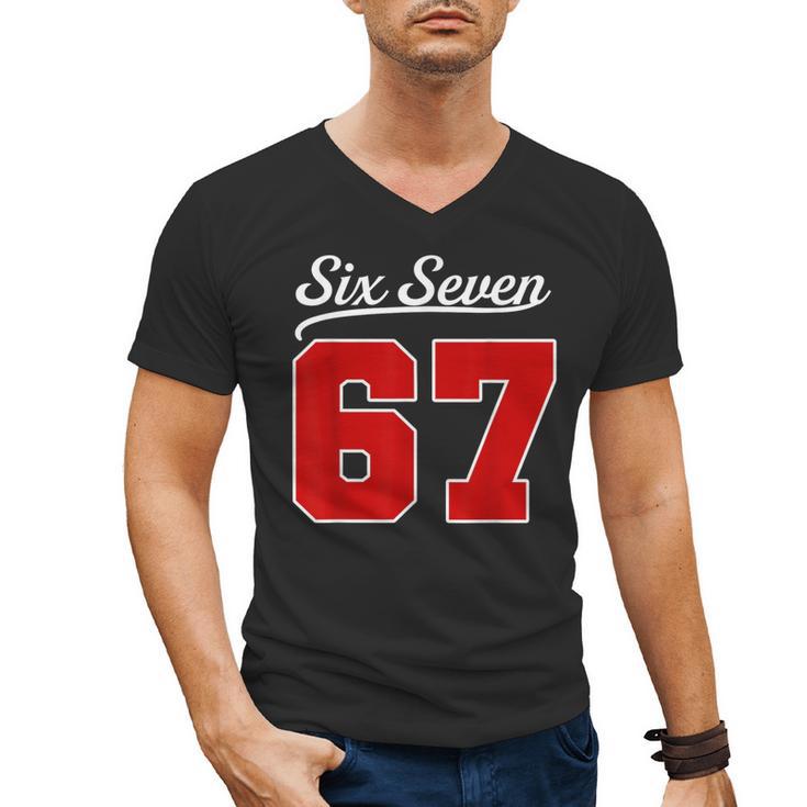 Number 67 Numbered Six Seven Baseball Jersey Style Team 67 Men's V-Neck T-Shirt