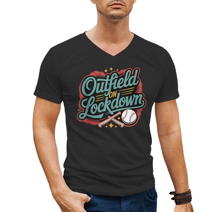 Outfield On Lockdown Baseball Defense Sports Men's V-Neck T-Shirt