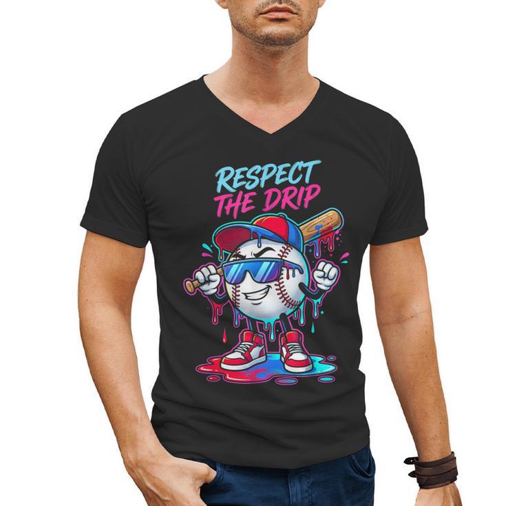 Respect The Drip Baseball Bat Sunglasses Mascot Men's V-Neck T-Shirt