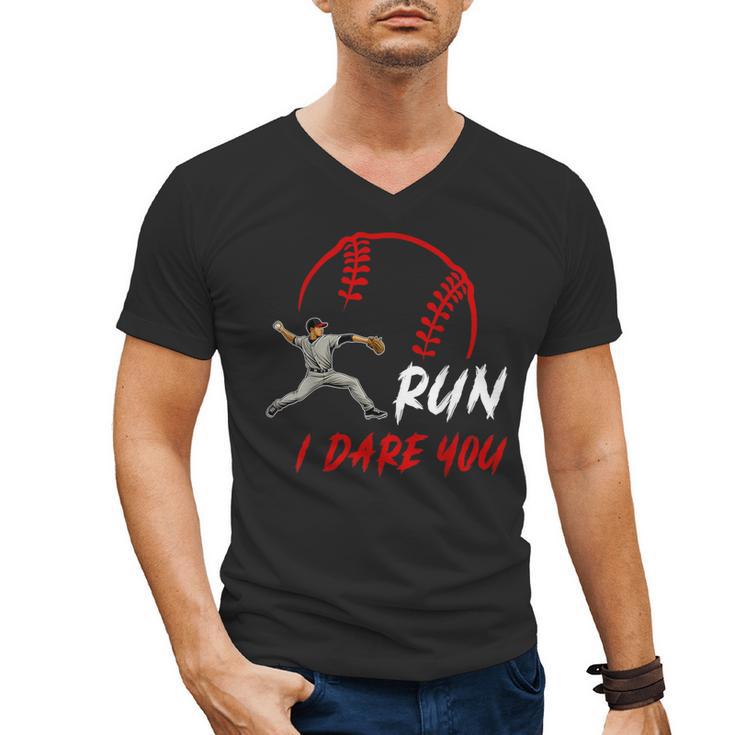 Run Steal I Dare You Humor Baseball Catcher Vintage Men's V-Neck T-Shirt