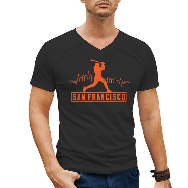 San Francisco Lovers Skyline Retro Baseball Heartbeat Men Men's V-Neck T-Shirt