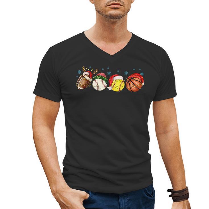 Santa Sports Boys Xmas Baseball Football Softball Basketball Men's V-Neck T-Shirt