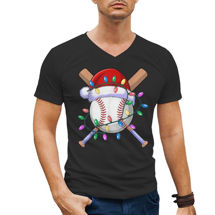 Santa Sports Christmas Baseball Player Men's V-Neck T-Shirt