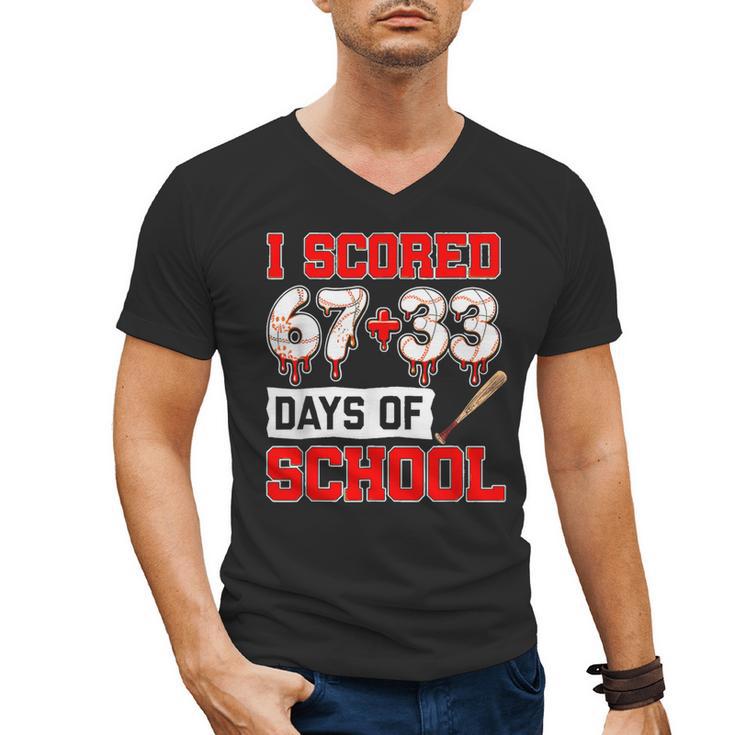 I Scored 6733 100th Days Of School Baseball Six Seven Meme Men's V-Neck T-Shirt